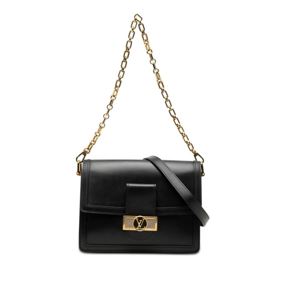 Louis Vuitton Dauphine LV Lock Chain 2way Shoulder Bag Black Leather